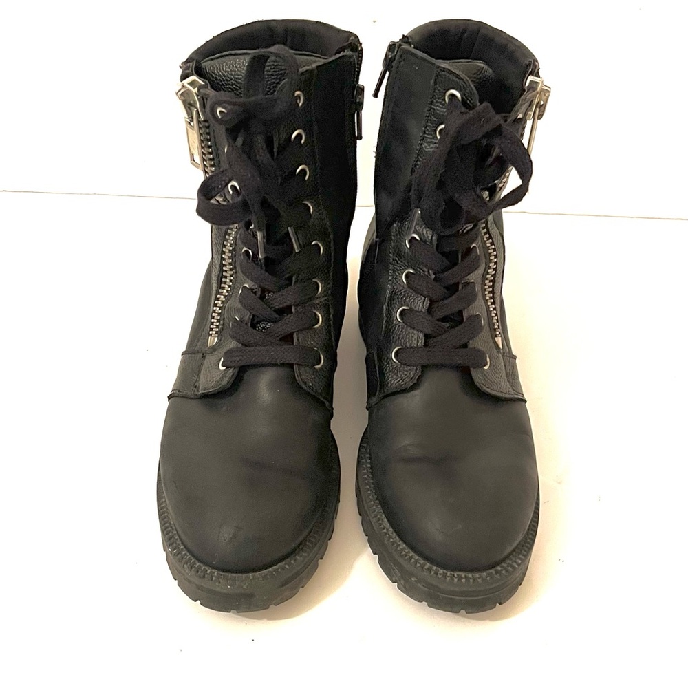 Combat Style Boots Genuine Leather Lace-Up Black Y2K Size EU 37